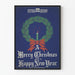 Weihnachtlicher Dekorationsposter mit Stechpalmenkranz und Kerze