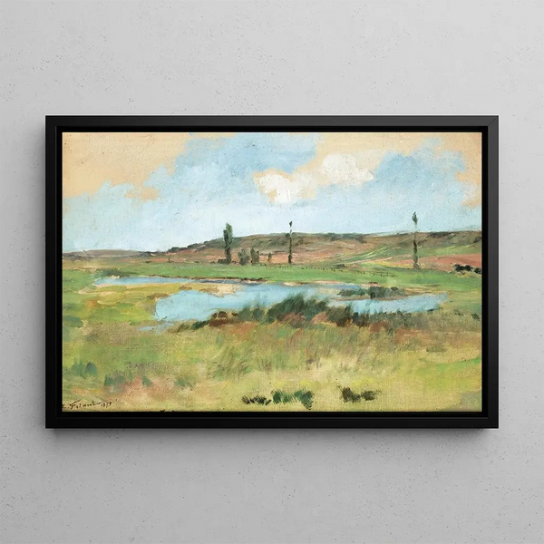 Landschaft mit einem Teich - Émile Friant — gerahmtes Bild an der Wand