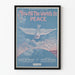 Vintage-Poster für Weltfrieden mit Taube und aufgehender Sonne