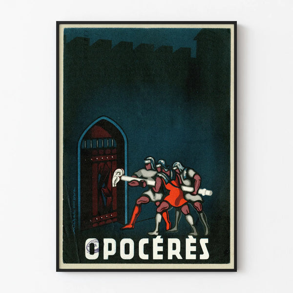 Vintage-Poster Opocérés - Illustration von Rittern und befestigtem Tor