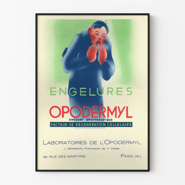 Vintage-Poster Opodermyl Erfrierungen – Retro-Medizinische Wanddekoration