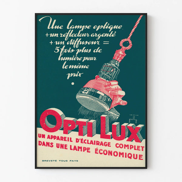 Vintage-Poster Opti Lux - Dekoratives Poster für energiesparende Lampe