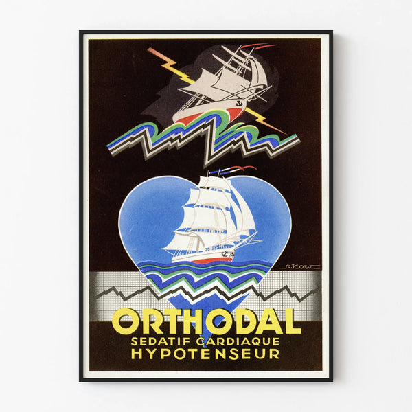 Vintage-Poster Orthodal - Retro-Wanddekoration Schiff und Herz