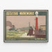 Vintage-Poster Ostseebad Warnemünde mit Leuchtturm und aufgewühlter See — gerahmtes Bild an der Wand