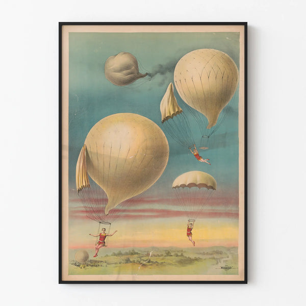 Vintage-Poster für Fallschirmspringen vom Ballon