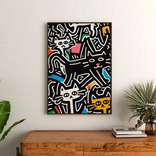 Pop Art Bild - Stilvolle Katzen | Kunstdruck Wanddekoration Bild Plakat Kopie