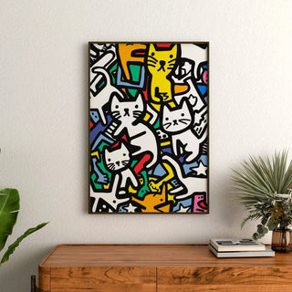 Pop Art Bild - Tanz der Katzen | Kunstdruck Wanddekoration Bild Plakat Kopie