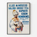 Vintage-Poster eines russischen Hundes, der einen Mann in traditioneller Kleidung mit Tee darstellt