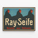 Vintage-Poster Ray Seife mit schwarzen Hühnern auf blauem Hintergrund — gerahmtes Bild an der Wand