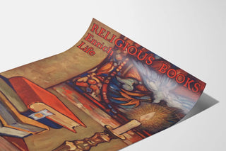 Religiöser Wandposter mit Büchern und Kerze