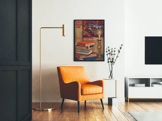 Religiöser Wandposter mit Büchern und Kerze