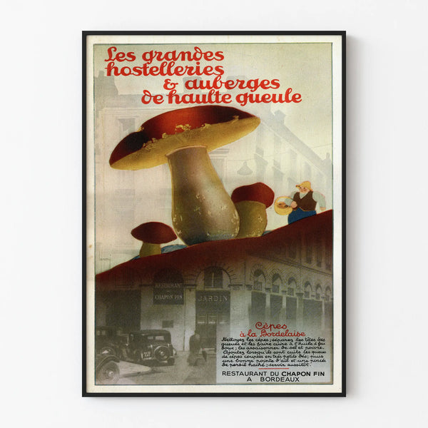 Vintage-Poster Restaurant du Chapon Fin Bordeaux – Wanddekoration mit Steinpilzen