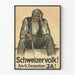 Vintage-Suisse-Poster 6. Dezember - Illustration eines älteren Mannes, der sitzt