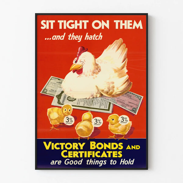 Vintage-Poster zur Werbung für Siegesbons mit Huhn und Küken
