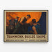 Vintage-Poster Teamarbeit baut Schiffe — gerahmtes Bild an der Wand