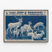 Vintage-Poster vom Zirkus John Robinson mit Truppe weißer Antilopen und Hirschen — gerahmtes Bild an der Wand