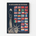 Motiviertes Poster der Vereinten Nationen für Freiheit mit Flaggen und Freiheitsstatue