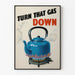 Vintage-Poster „Turn That Gas Down“ für Wanddekoration in der Küche