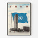 Poster des Vereinten Nationen mit blauer Flagge und Text in asiatischen Schriftzeichen