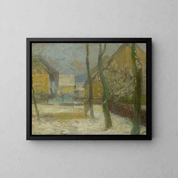 Hof der Künstler in Slanec im Winter - Ludovit Ordok — gerahmtes Bild an der Wand