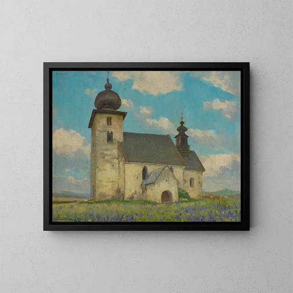 gotische Kirche in Ehra - Ludovit Ordok — gerahmtes Bild an der Wand