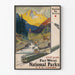 Vintage-Poster des Nationalparks im Zug im Wilden Westen