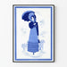 Vintage-Frauenposter mit blauer Sonnenschirm