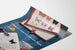 Dekoratives Poster mit Schmetterlingen und Buch auf blauem Holzgrund